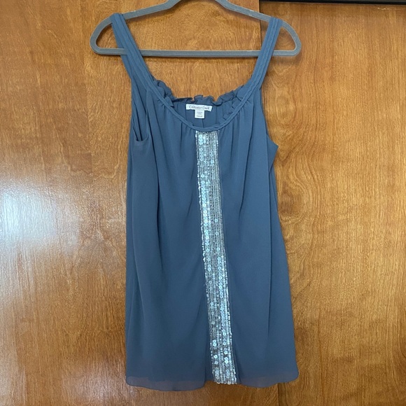 Gray Flowy Chiffon Sleeveless Top with Sequin Detail - Picture 1 of 3